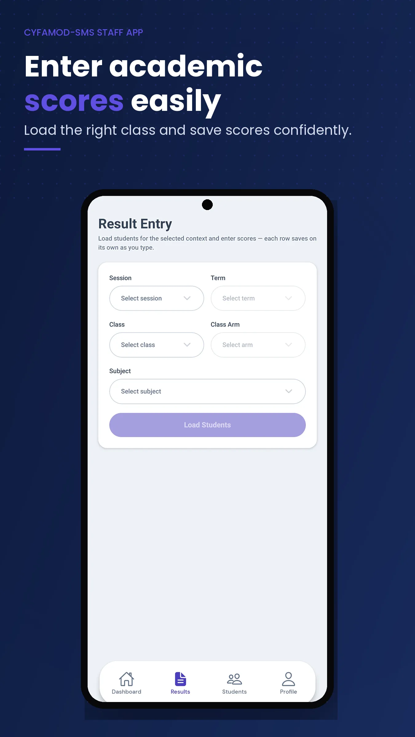 Staff Result Entry Screen
